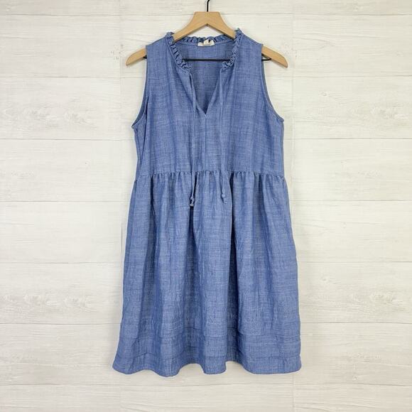 52seven Linen Blend Chambray Dress Sleeveless Size Large Blue Beach Babydoll - Picture 14 of 15